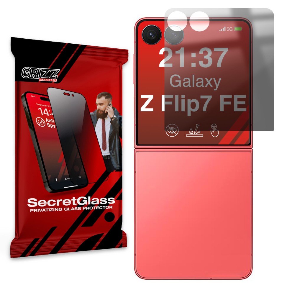Sekretne szkło hybrydowe do Samsung Galaxy Z Flip7 FE prywatyzujące Grizz SecretGlass