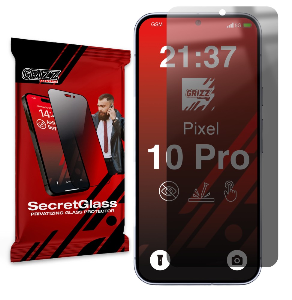 Sekretne szkło hybrydowe do Google Pixel 10 Pro prywatyzujące Grizz SecretGlass