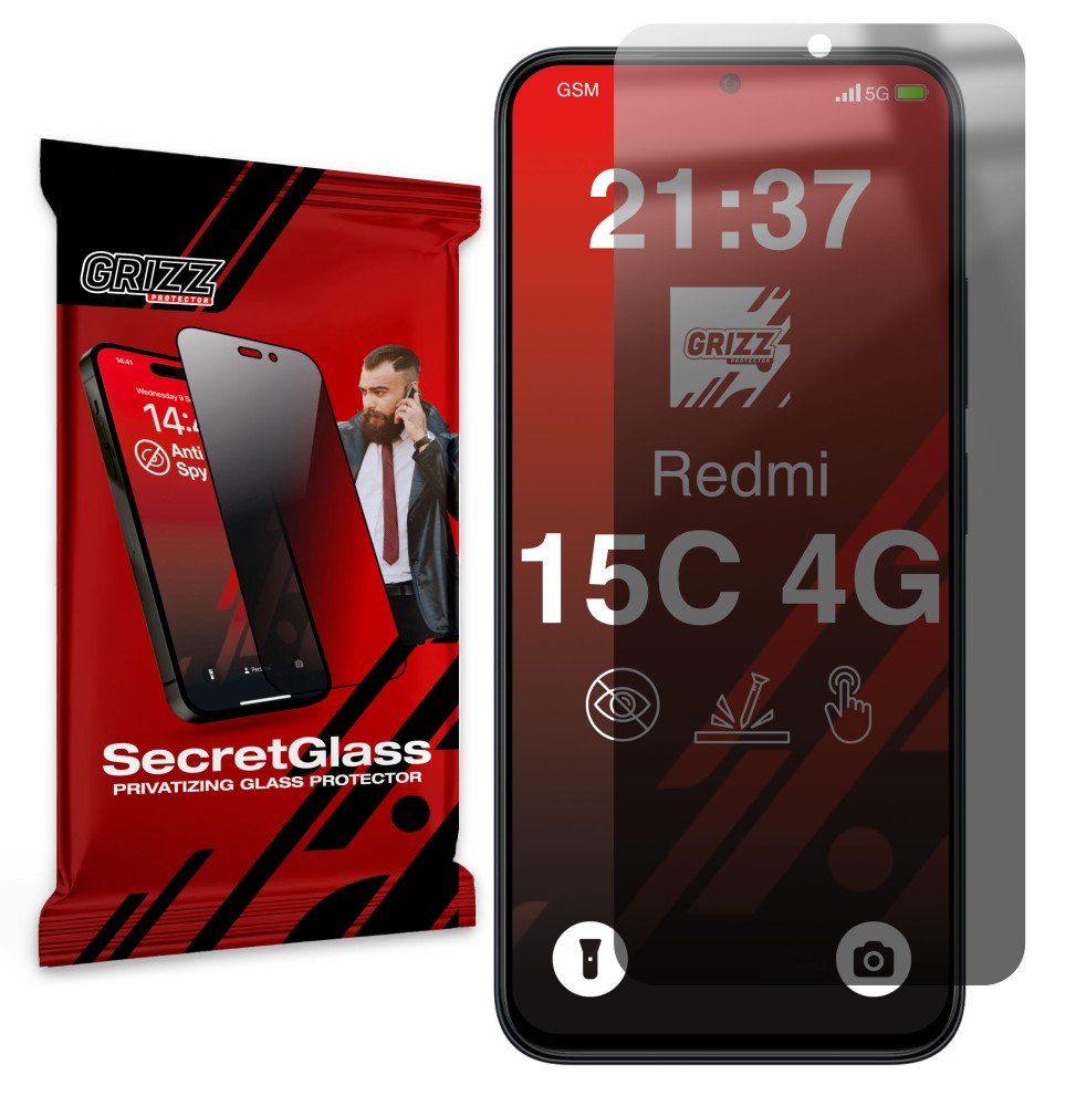 Sekretne szkło hybrydowe do Xiaomi Redmi 15C 4G prywatyzujące Grizz SecretGlass