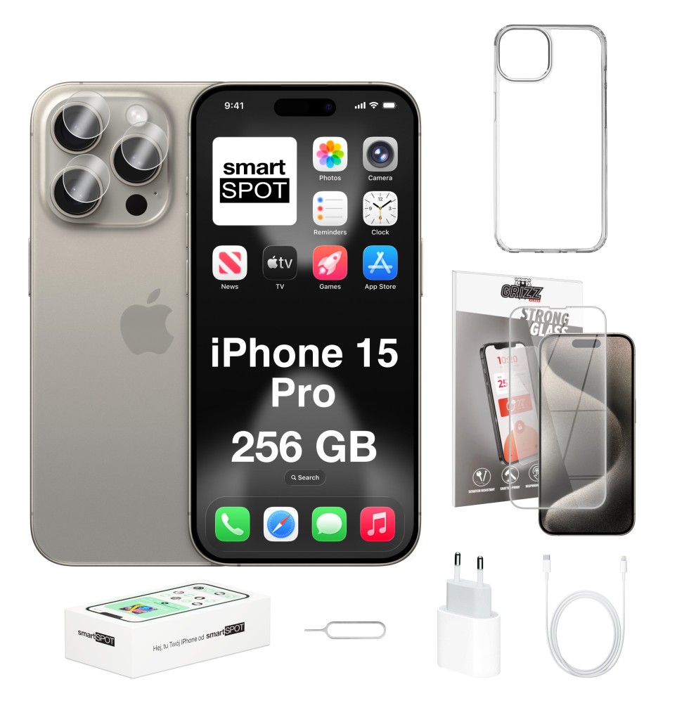 iPhone 15 Pro 256GB 100% kondycji baterii ZESTAW 7w1