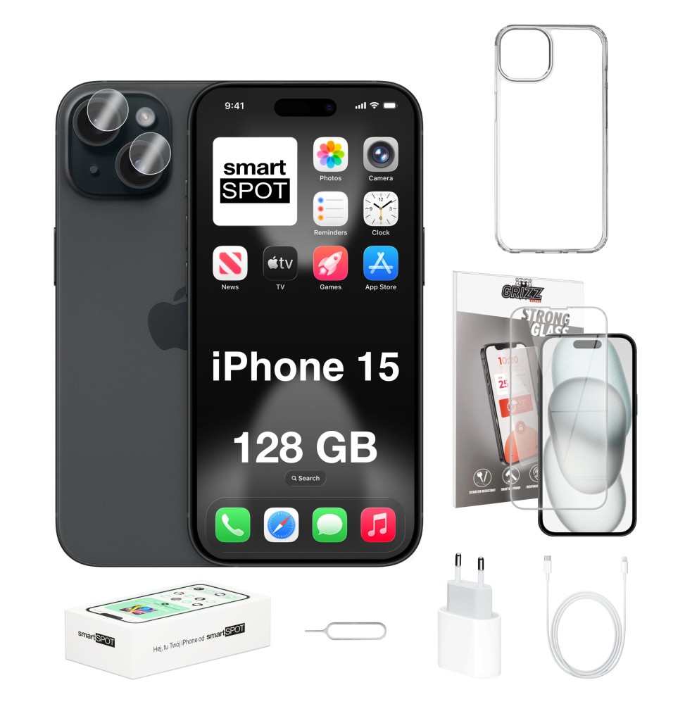 iPhone 15 128GB 100% kondycji baterii ZESTAW 7w1