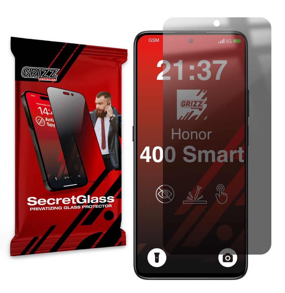 Sekretne szkło hybrydowe do Honor 400 Smart prywatyzujące Grizz SecretGlass