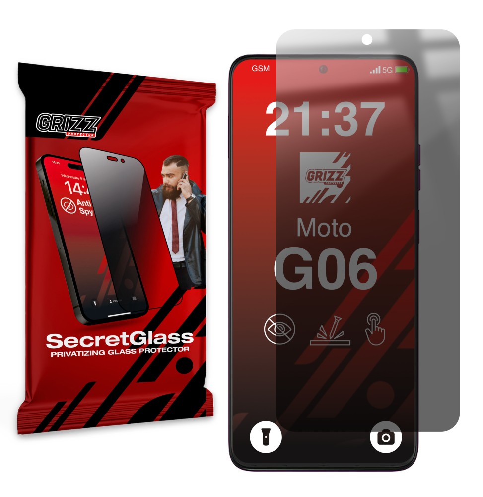 Sekretne szkło hybrydowe do Motorola Moto G06 prywatyzujące Grizz SecretGlass