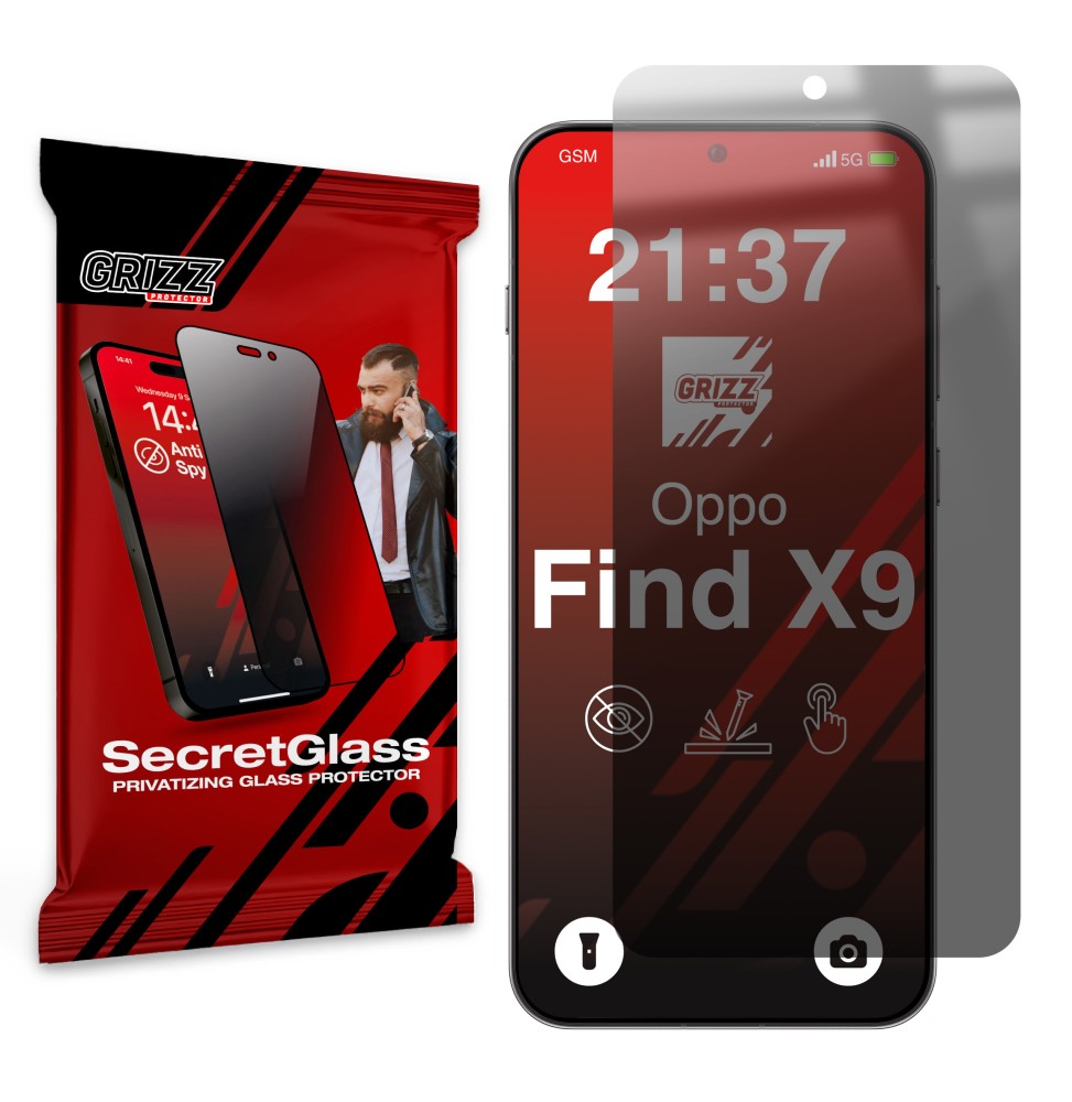 Sekretne szkło hybrydowe do Oppo Find X9 prywatyzujące Grizz SecretGlass