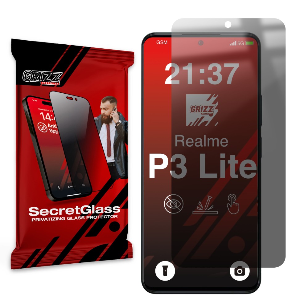 Sekretne szkło hybrydowe do Realme P3 Lite prywatyzujące Grizz SecretGlass