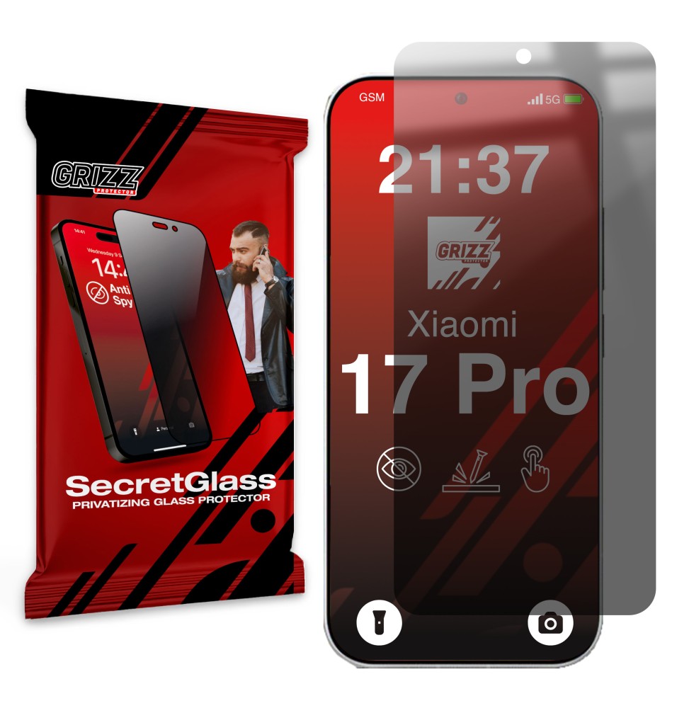 Sekretne szkło hybrydowe do Xiaomi 17 Pro prywatyzujące Grizz SecretGlass