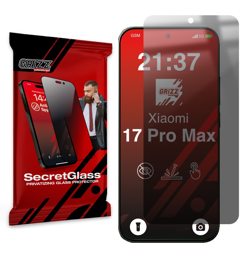 Sekretne szkło hybrydowe do Xiaomi 17 Pro Max prywatyzujące Grizz SecretGlass