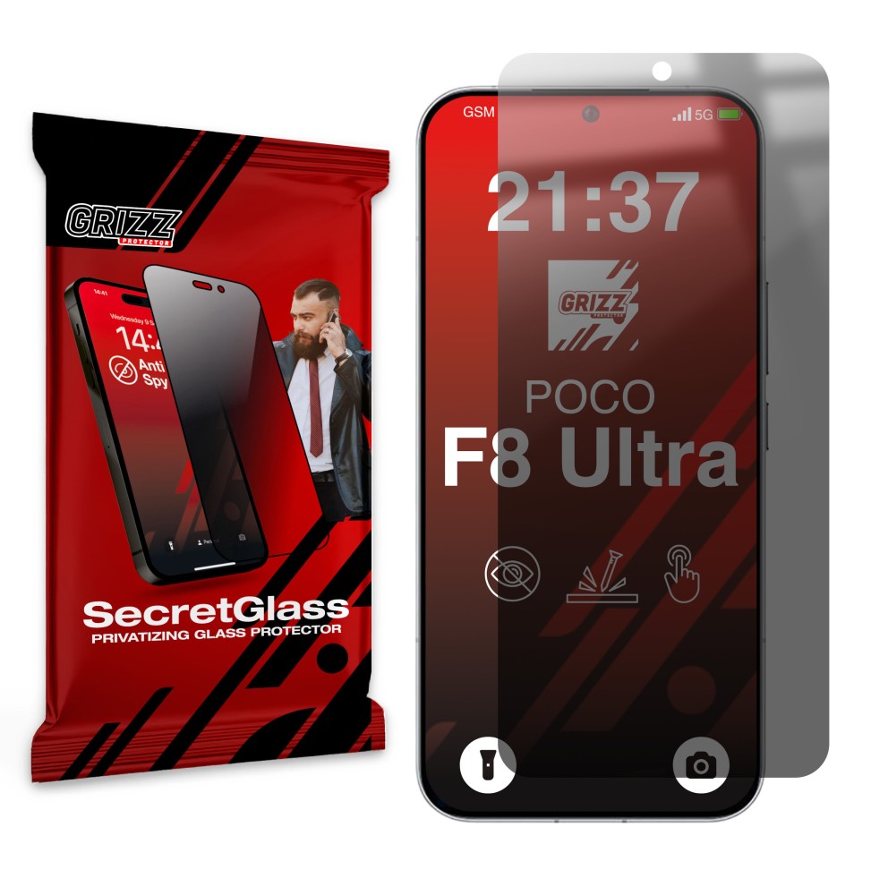 Sekretne szkło hybrydowe do Xiaomi POCO F8 Ultra prywatyzujące Grizz SecretGlass