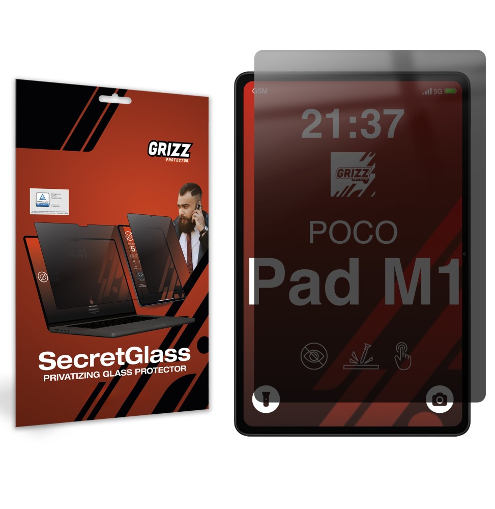 Sekretne szkło hybrydowe do Xiaomi POCO Pad M1 prywatyzujące Grizz SecretGlass