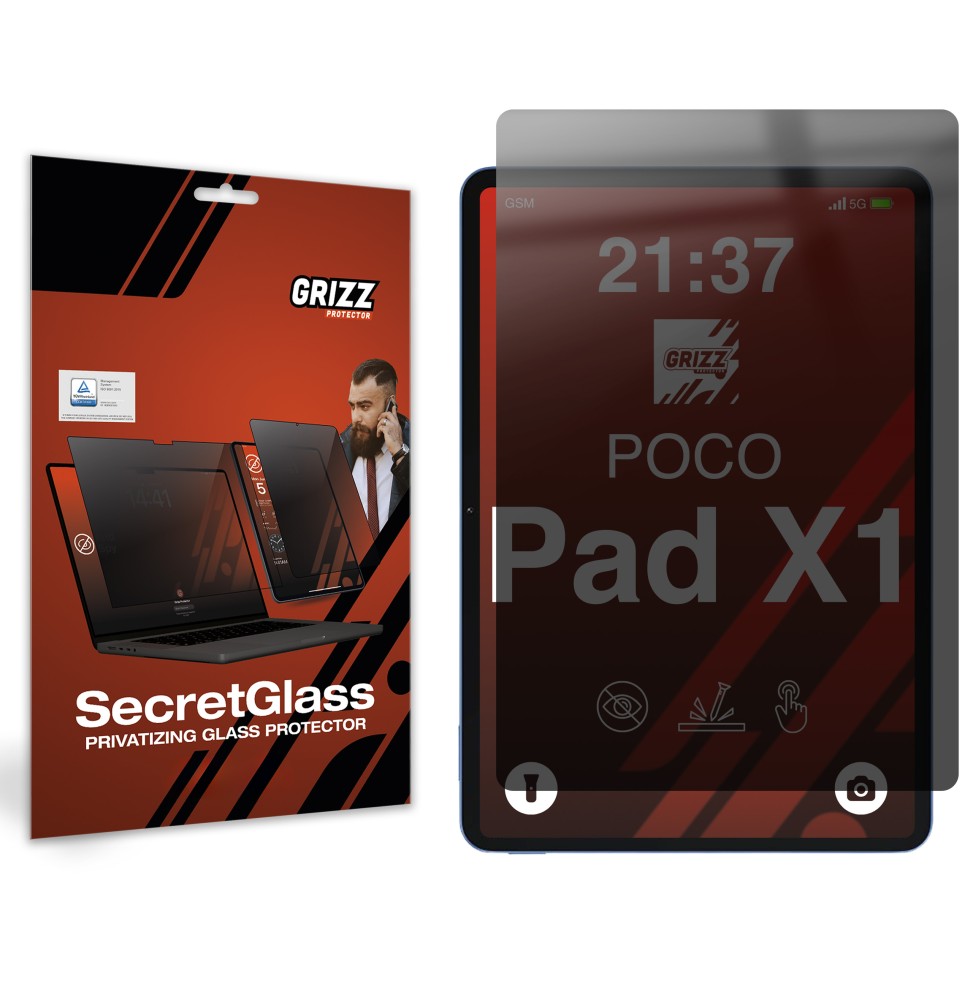 Sekretne szkło hybrydowe do Xiaomi POCO Pad X1 prywatyzujące Grizz SecretGlass