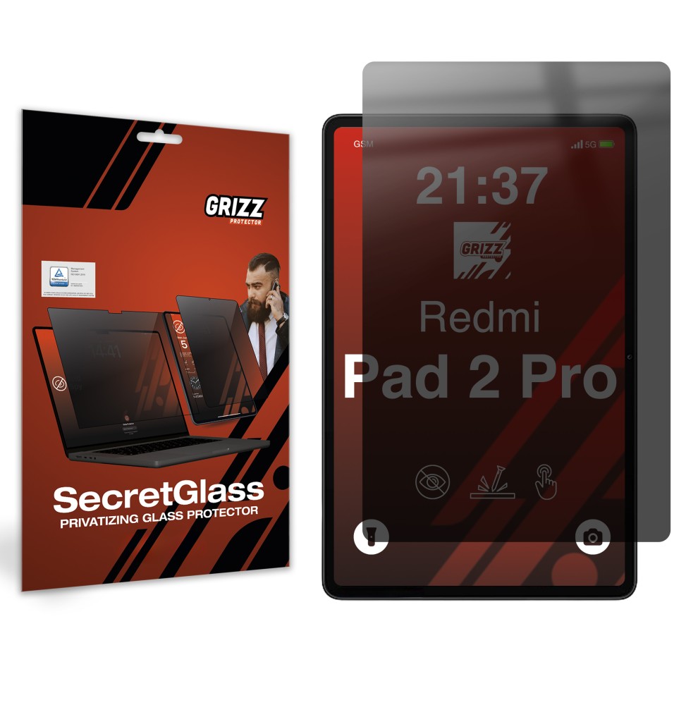 Sekretne szkło hybrydowe do Xiaomi Redmi Pad 2 Pro prywatyzujące Grizz SecretGlass