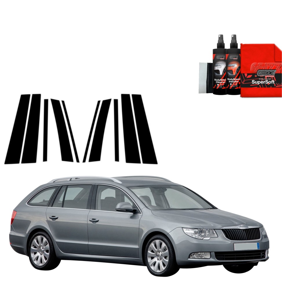 10w1 Czarna folia na słupki do Skoda Superb 2 Kombi (2009-2013)