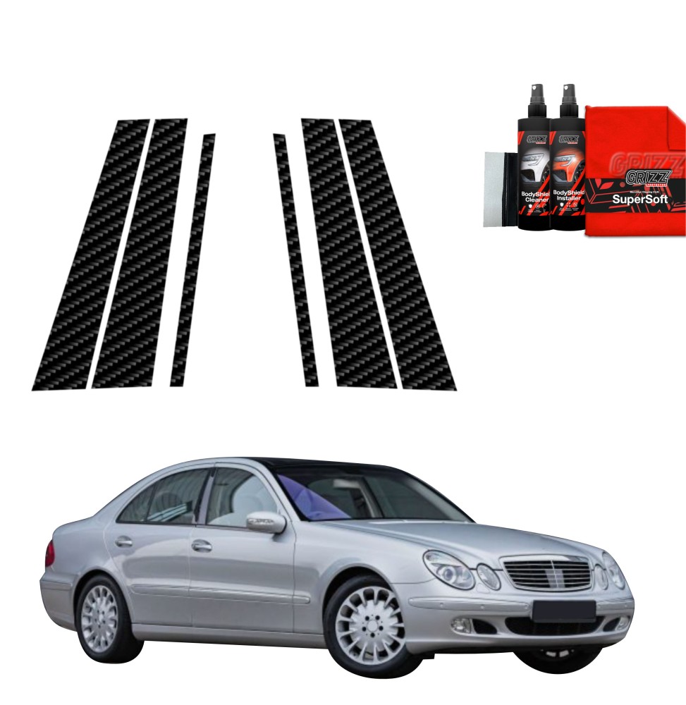 6w1 Folia karbonowa na słupki do Mercedes Benz E Klasa W211 Sedan (2002-2009)