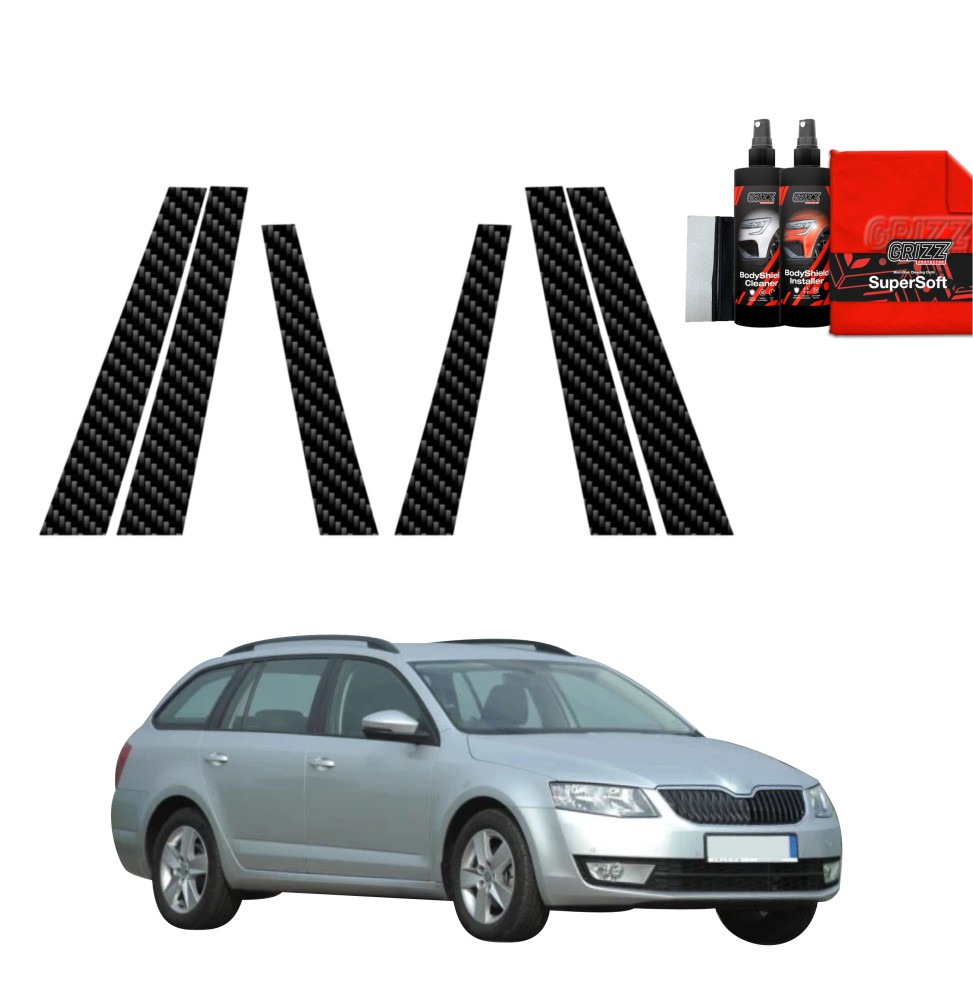 6w1 Folia karbonowa na słupki do Skoda Octavia 3 Kombi 5D (2017-2020)