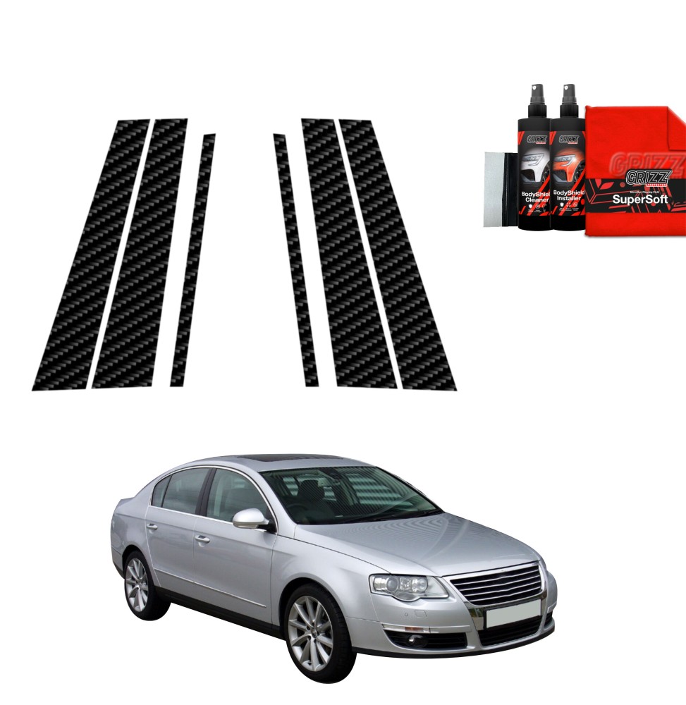 6w1 Folia karbonowa na słupki do Volkswagen Passat B6 Sedan (2005-2010)