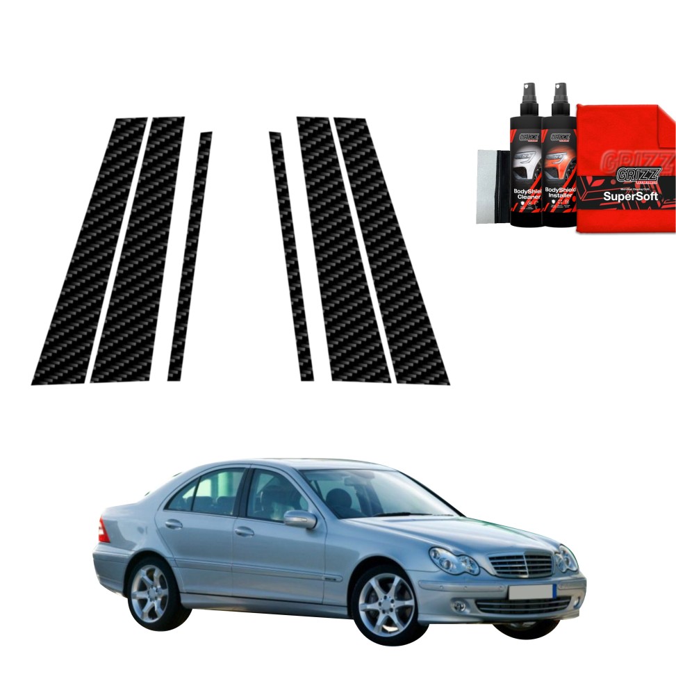 6w1 Folia karbonowa na słupki do Mercedes Benz C Klasa W203 Sedan (2000-2007)