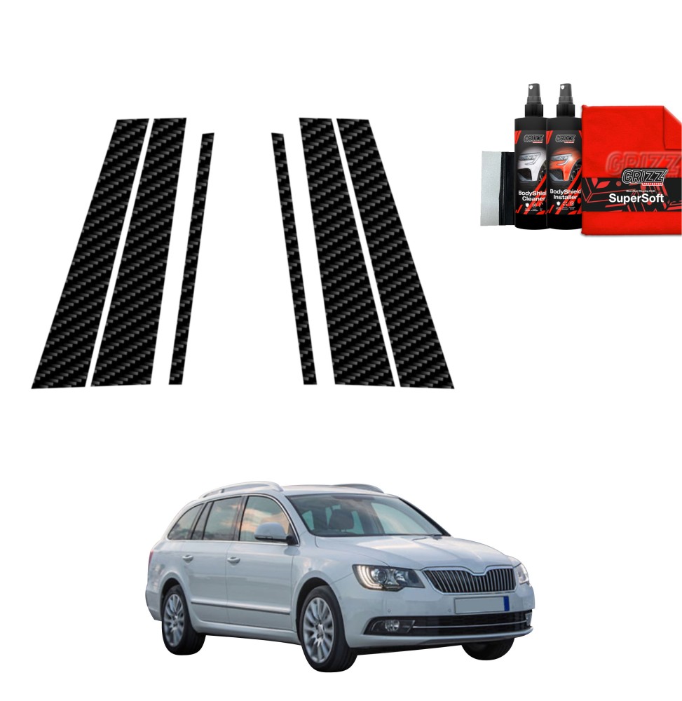 6w1 Folia karbonowa na słupki do Skoda Superb 2 Kombi Facelifting (2013-2015)