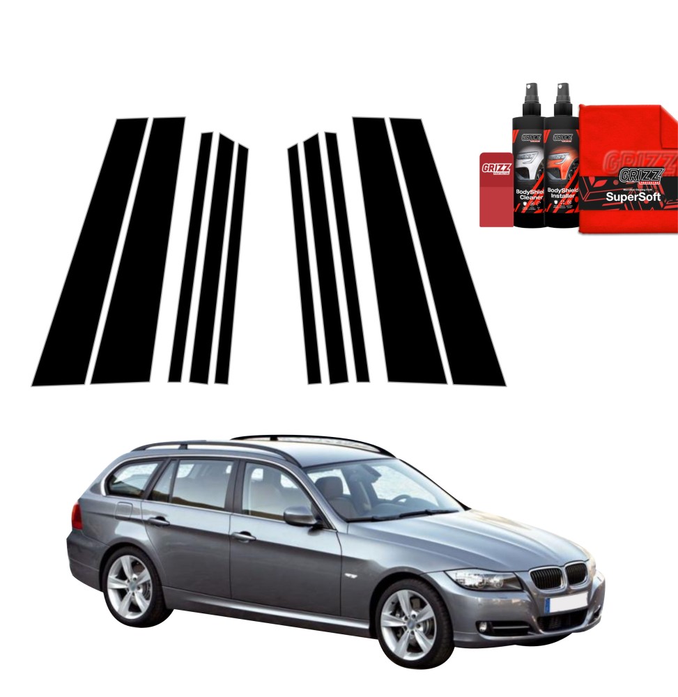 10w1 Czarna folia na słupki do BMW 3 E91 Kombi Pre-LCI (2004-2008)