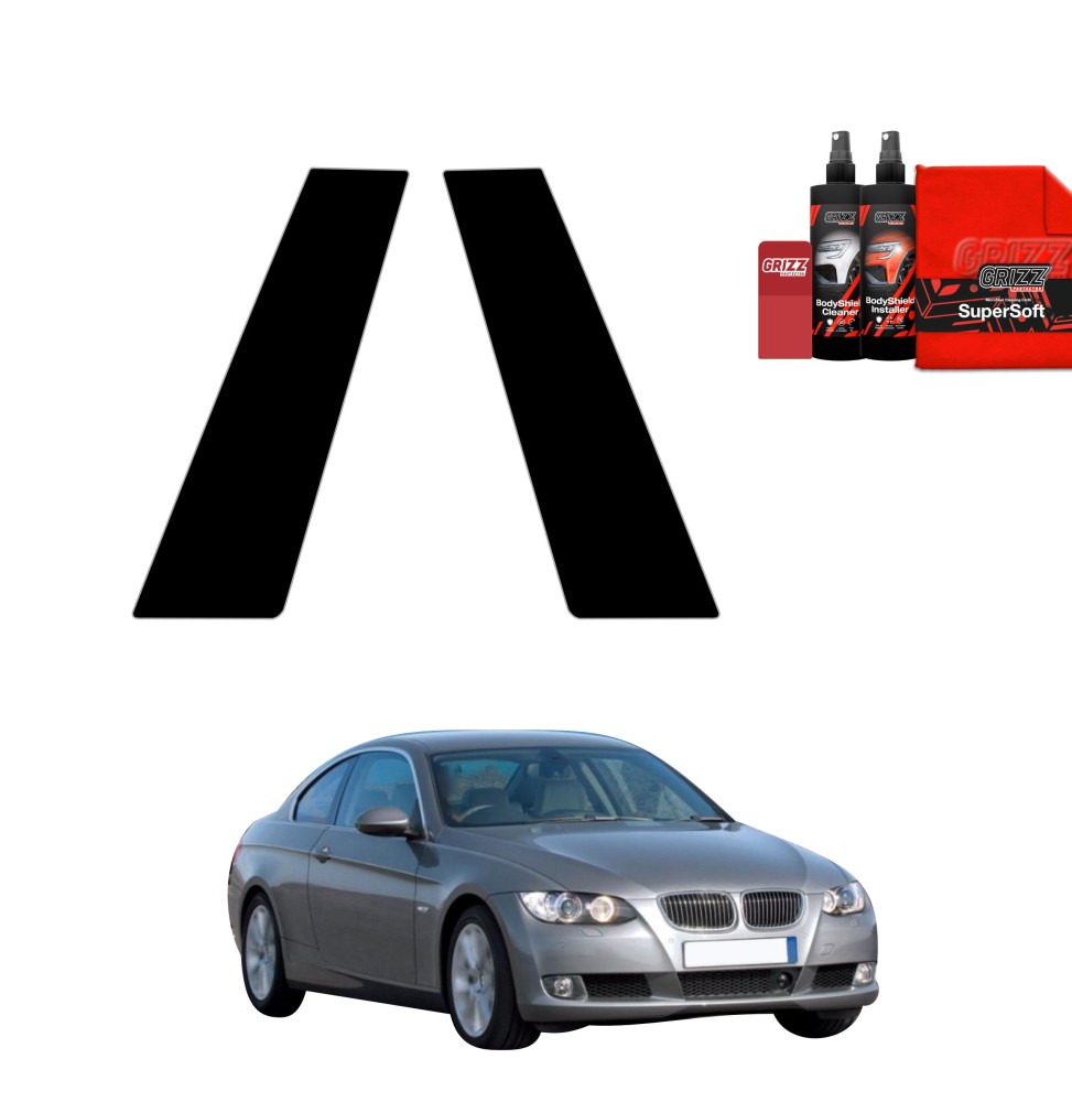 2w1 Czarna folia na słupki do BMW 3 E92 Coupe Pre-LCI (2006-2010)