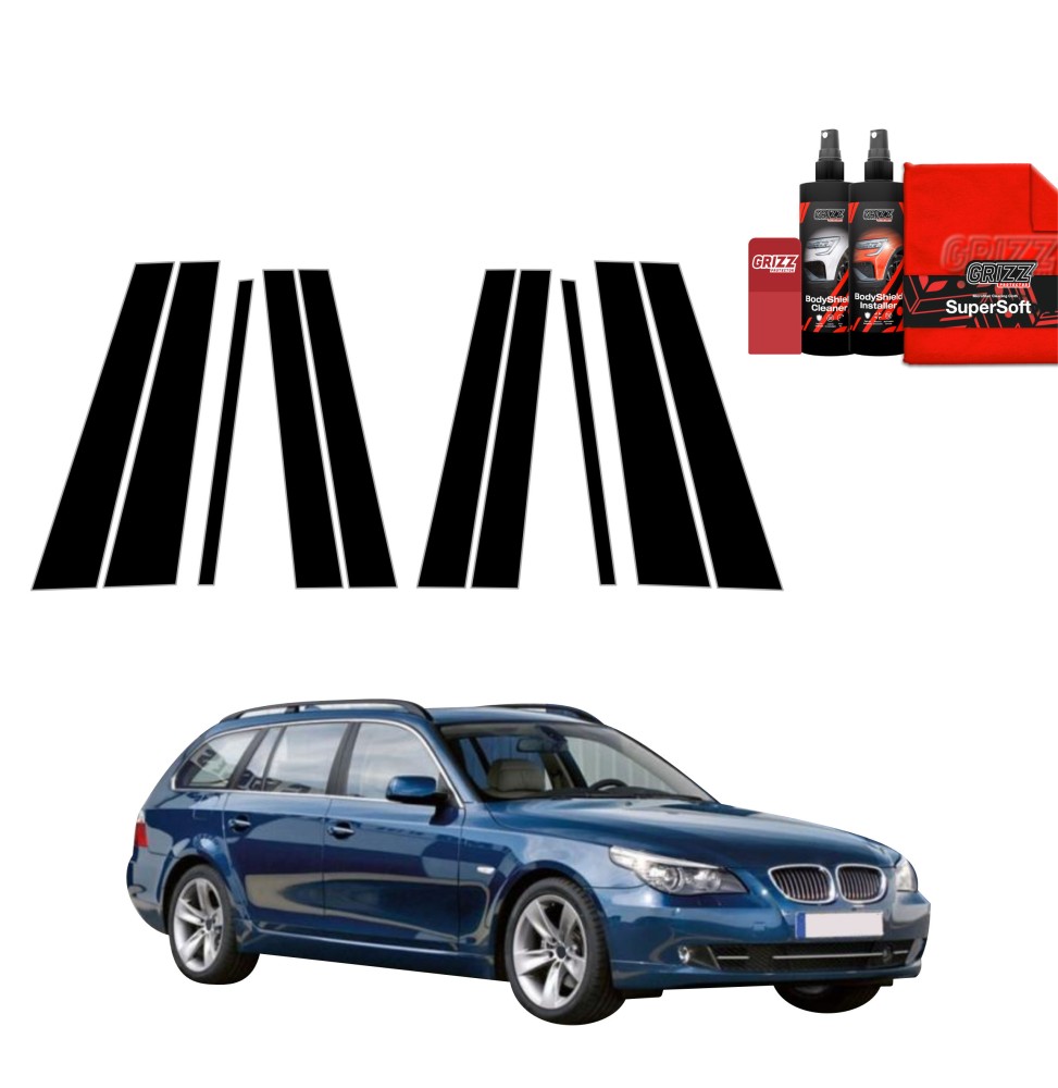 10w1 Czarna folia na słupki do BMW 5 E61 Kombi LCI (2007-2010)