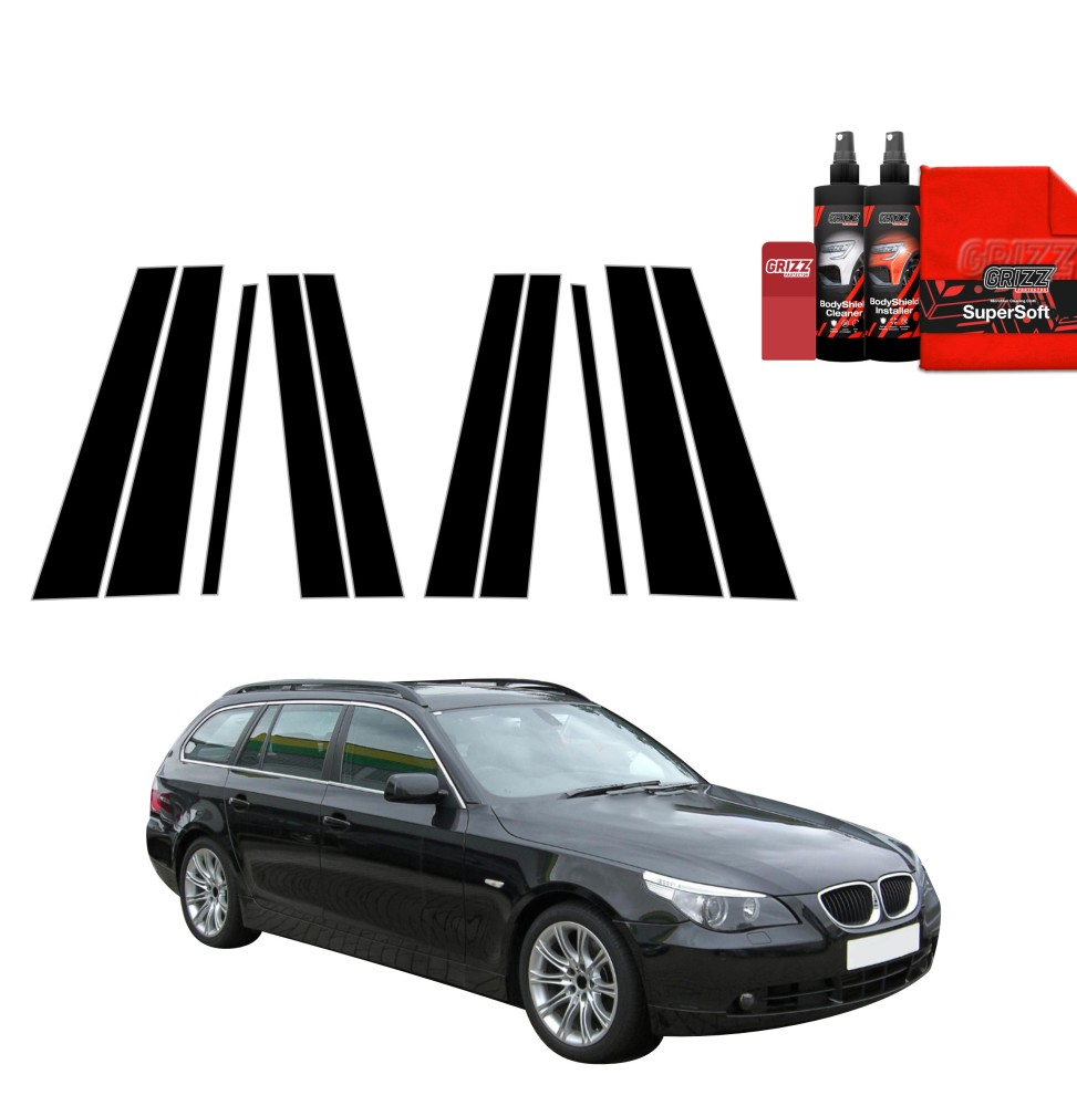 10w1 Czarna folia na słupki do BMW 5 E61 Kombi PreLCI (2003-2007)