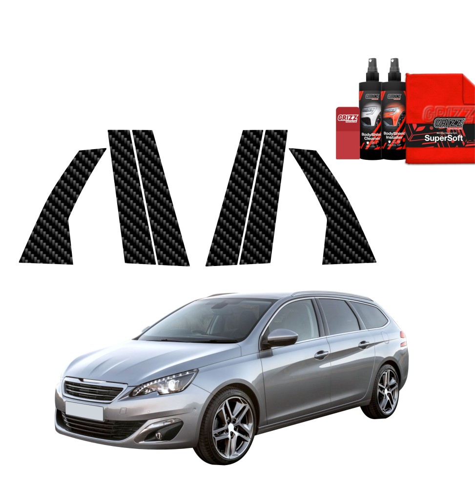 6w1 Folia karbonowa na słupki do Peugeot 308 Kombi (2013-2021)