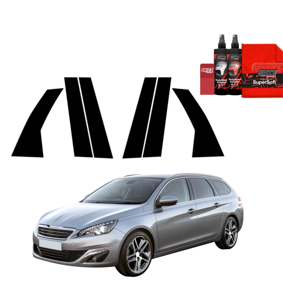 6w1 Czarna folia na słupki do Peugeot 308 Kombi (2013-2021)
