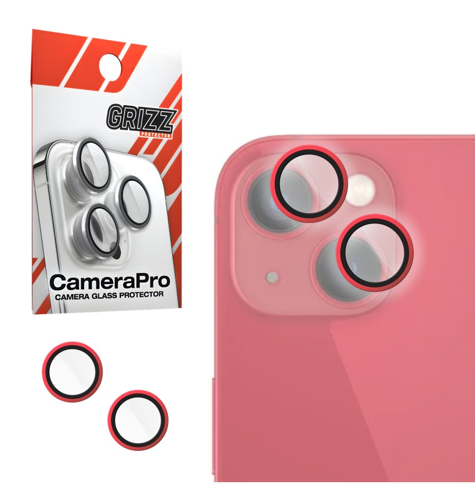 Szkło na aparat z ramką do Apple iPhone 13 Mini Red GRIZZ