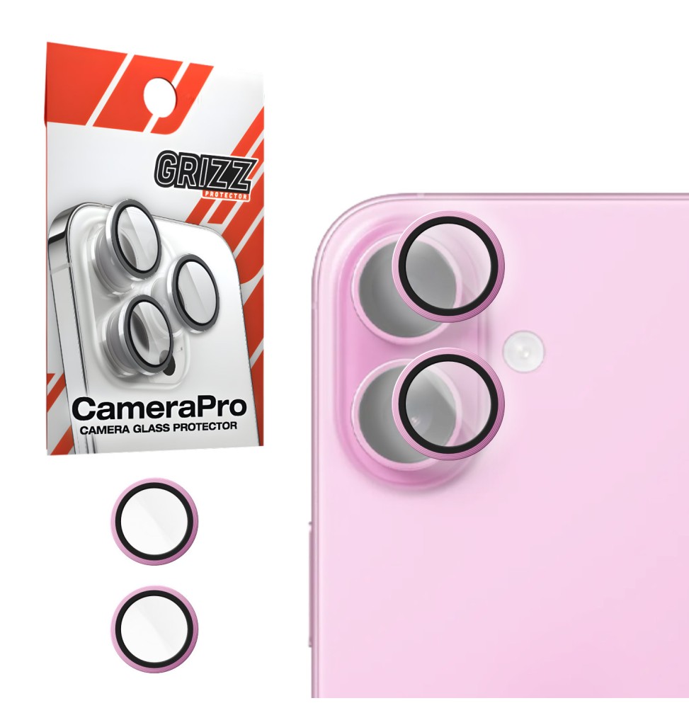 Szkło na aparat z ramką do Apple iPhone 16 Pink GRIZZ