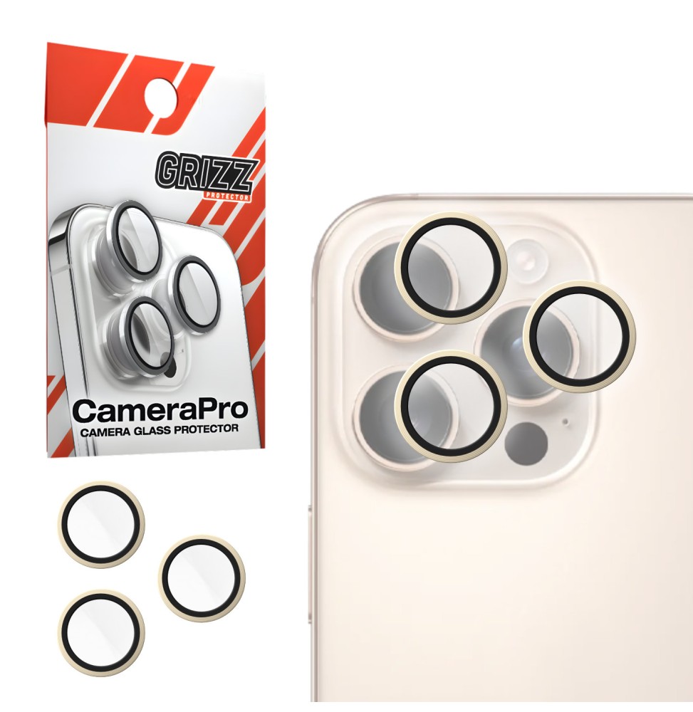 Szkło na aparat z ramką do Apple iPhone 16 Pro Max Gold GRIZZ