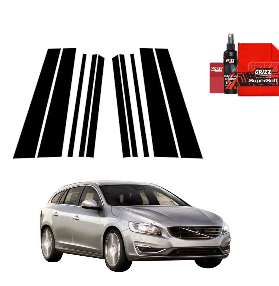 10w1 Czarna folia na słupki do Volvo V60 Kombi (2011-2018)