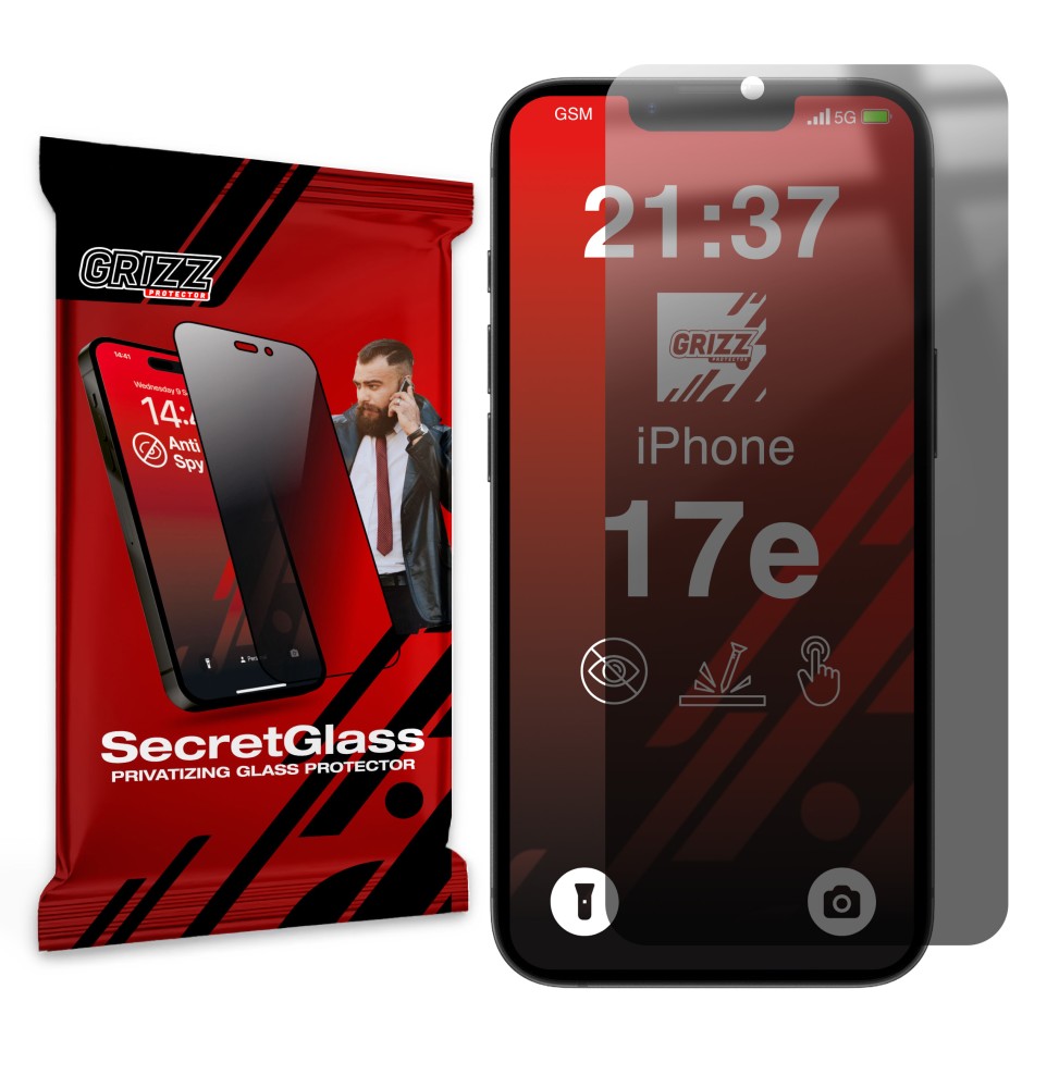 Sekretne szkło hybrydowe do Apple iPhone 17e prywatyzujące Grizz SecretGlass
