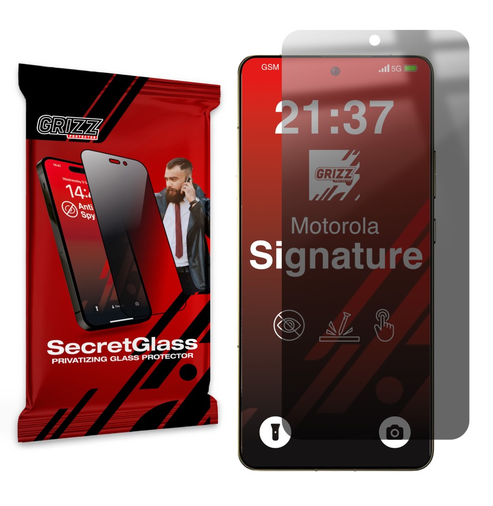 Sekretne szkło hybrydowe do Motorola Signature prywatyzujące Grizz SecretGlass