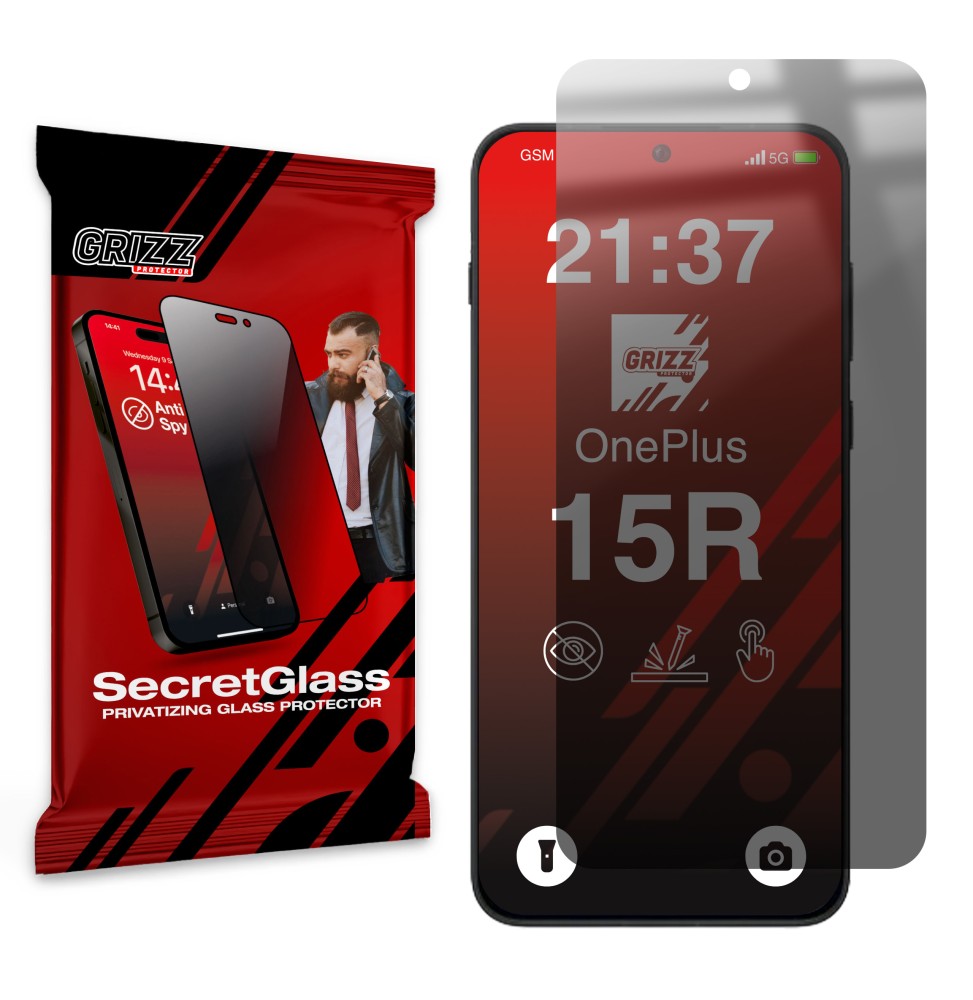 Sekretne szkło hybrydowe do OnePlus 15R prywatyzujące Grizz SecretGlass