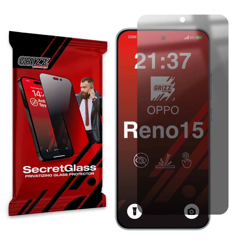 Sekretne szkło hybrydowe do Oppo Reno15 prywatyzujące Grizz SecretGlass