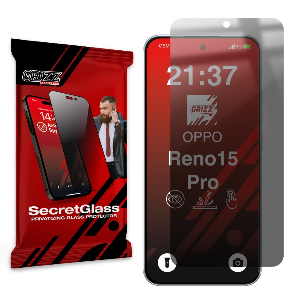 Sekretne szkło hybrydowe do Oppo Reno15 Pro prywatyzujące Grizz SecretGlass