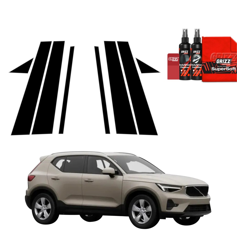 8w1 Czarna folia na słupki do Volvo XC40 (2022-2026)