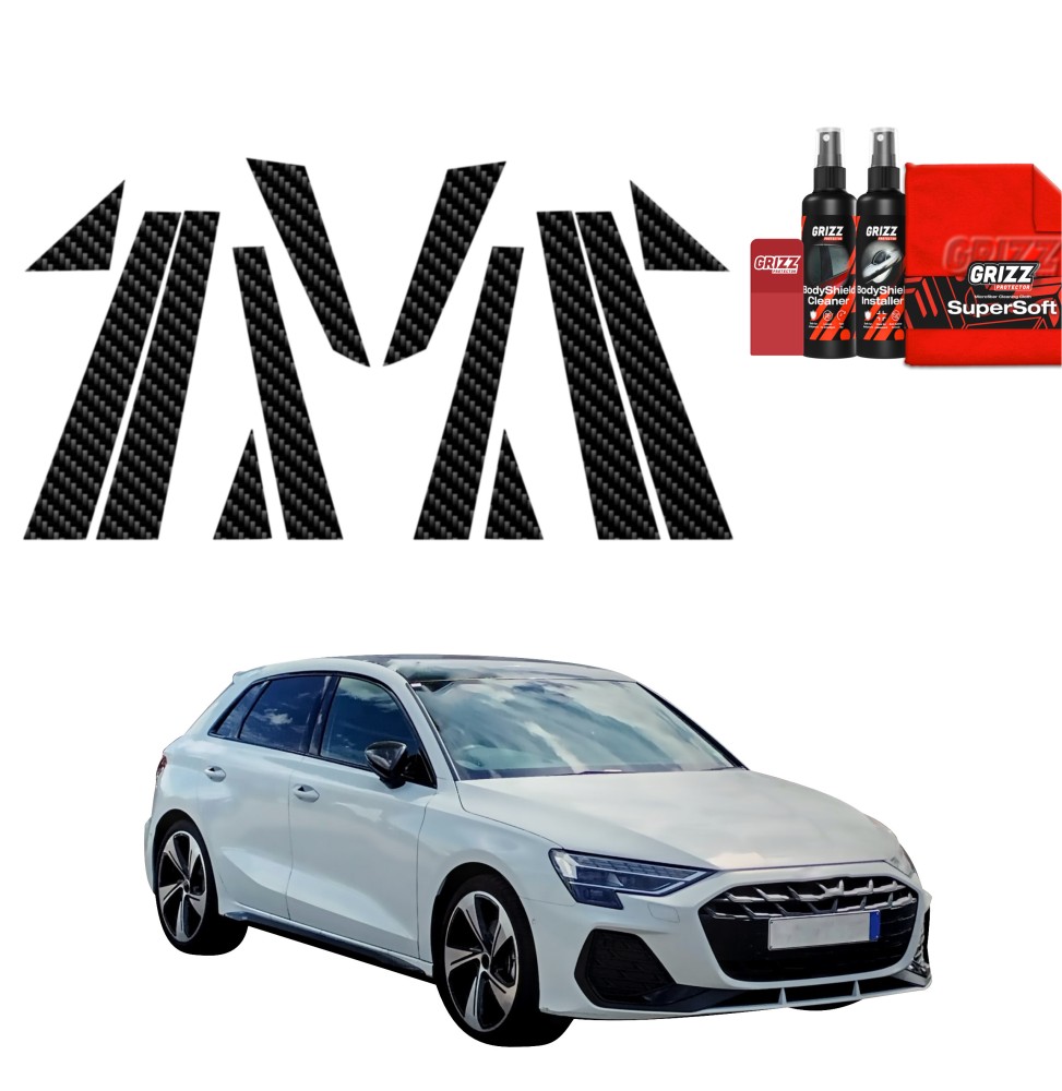 12w1 Folia karbonowa na słupki do Audi A3 8Y Hatchback 5D (2024-2026)