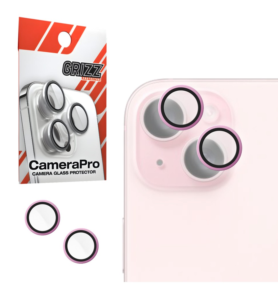 Szkło na aparat z ramką do Apple iPhone 15 Pink GRIZZ