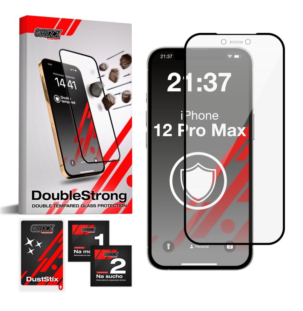 Szkło podwójnie hartowane 3D do Apple iPhone 12 Pro Max GRIZZ DoubleStrong
