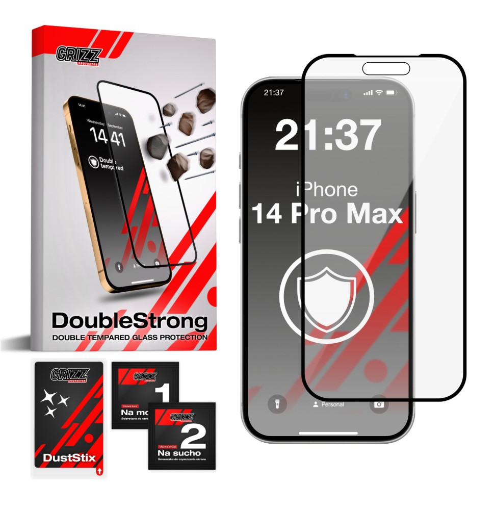 Szkło podwójnie hartowane 3D do Apple iPhone 14 Pro Max GRIZZ DoubleStrong