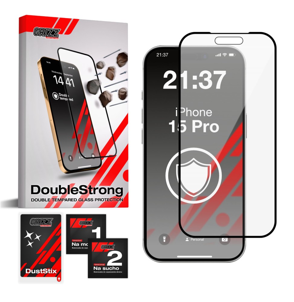 Szkło podwójnie hartowane 3D do Apple iPhone 15 Pro GRIZZ DoubleStrong
