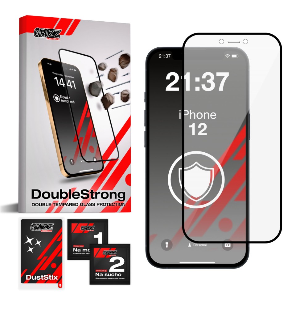 Szkło podwójnie hartowane 3D do Apple iPhone 12 GRIZZ DoubleStrong