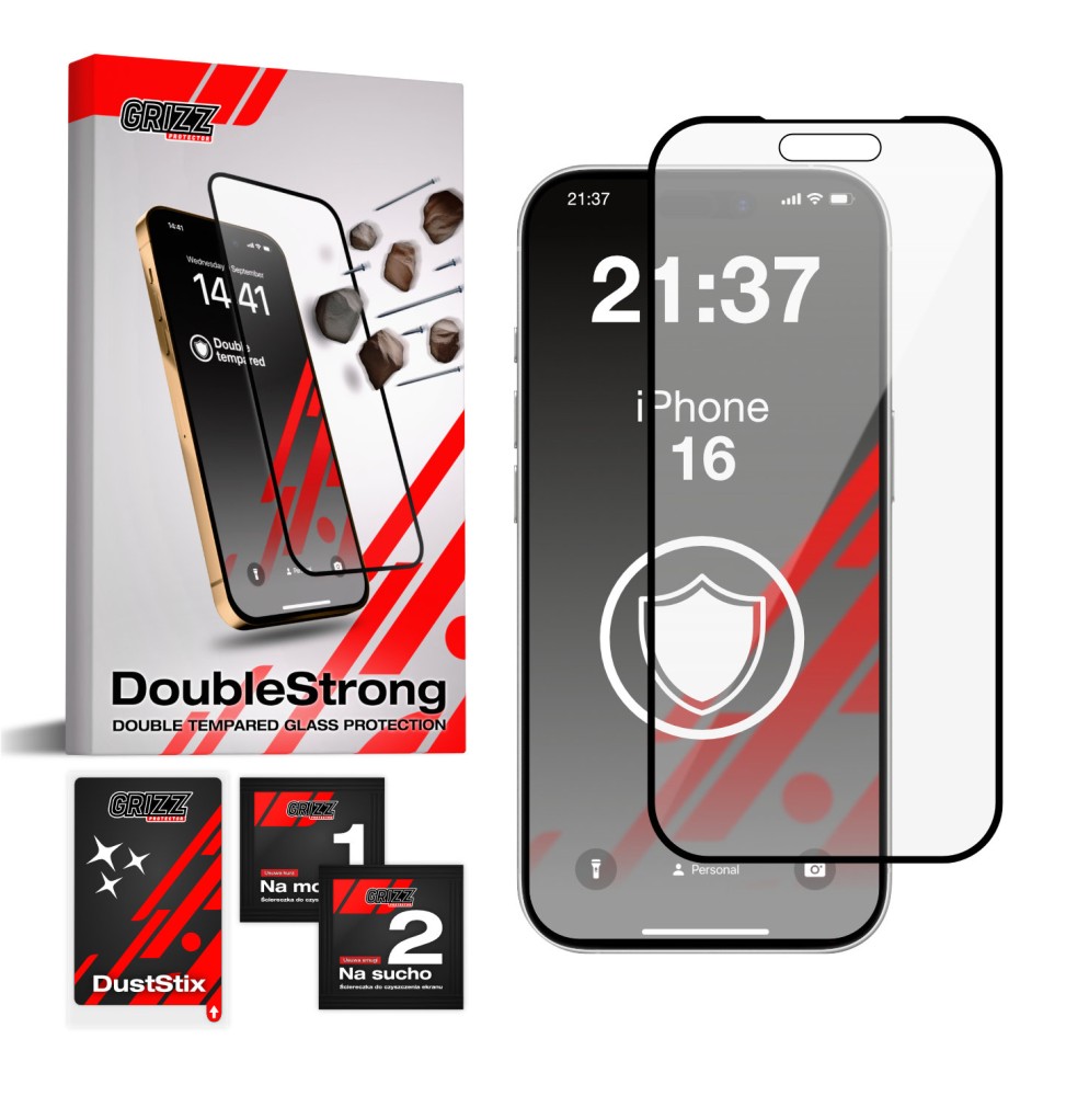 Szkło podwójnie hartowane 3D do Apple iPhone 16 GRIZZ DoubleStrong