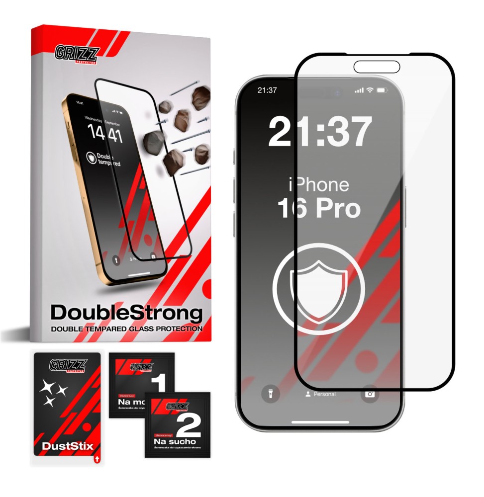 Szkło podwójnie hartowane 3D do Apple iPhone 16 Pro GRIZZ DoubleStrong