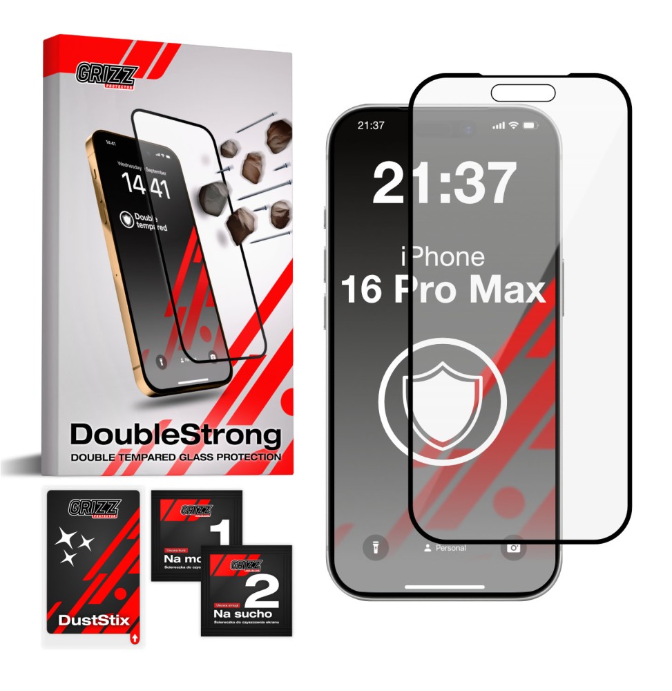 Szkło podwójnie hartowane 3D do Apple iPhone 16 Pro Max GRIZZ DoubleStrong