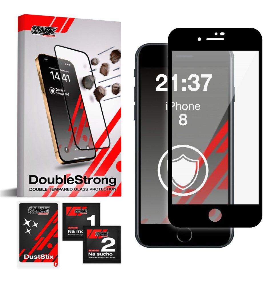 Szkło podwójnie hartowane 3D do Apple iPhone 8 GRIZZ DoubleStrong