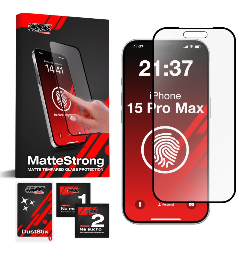 Antyodciskowe szkło hartowane 3D do Apple iPhone 15 Pro Max GRIZZ MatteStrong