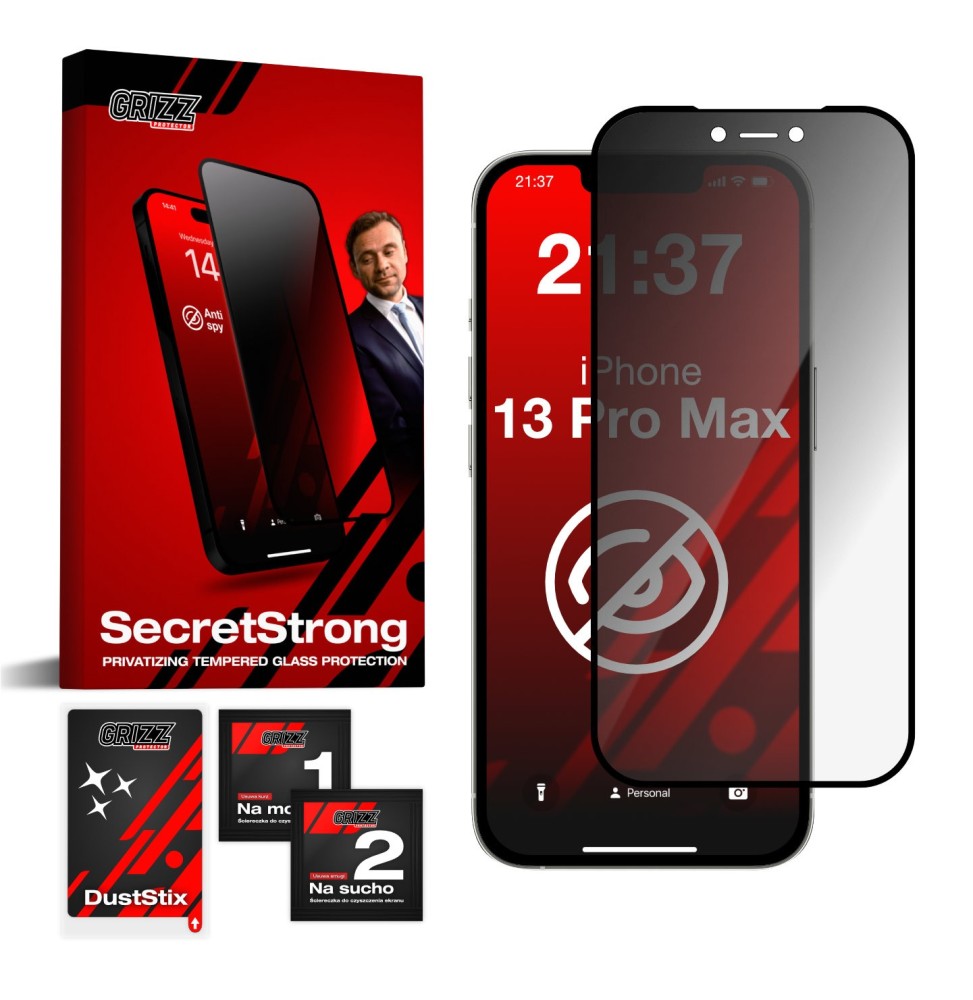 Prywatyzujące szkło hartowane 3D do Apple iPhone 13 Pro Max GRIZZ SecretStrong