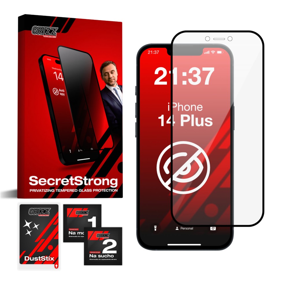 Prywatyzujące szkło hartowane 3D do Apple iPhone 14 Plus GRIZZ SecretStrong
